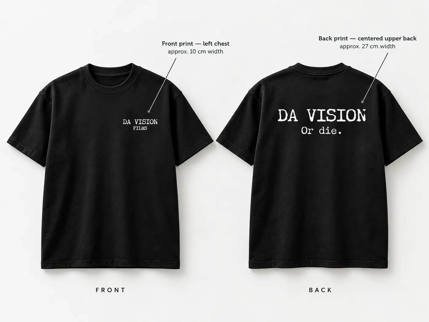 Black fitted DA VISION FILMS / DA VISION Or die shirt mockup